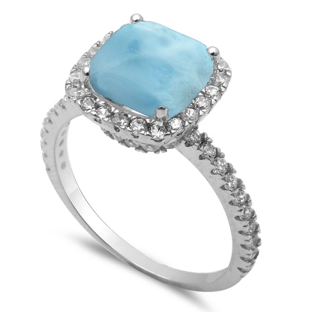 3ct Cushion Natural Larimar & Cubic Zirconia .925 STERLING SILVER Ring Sizes 5-10