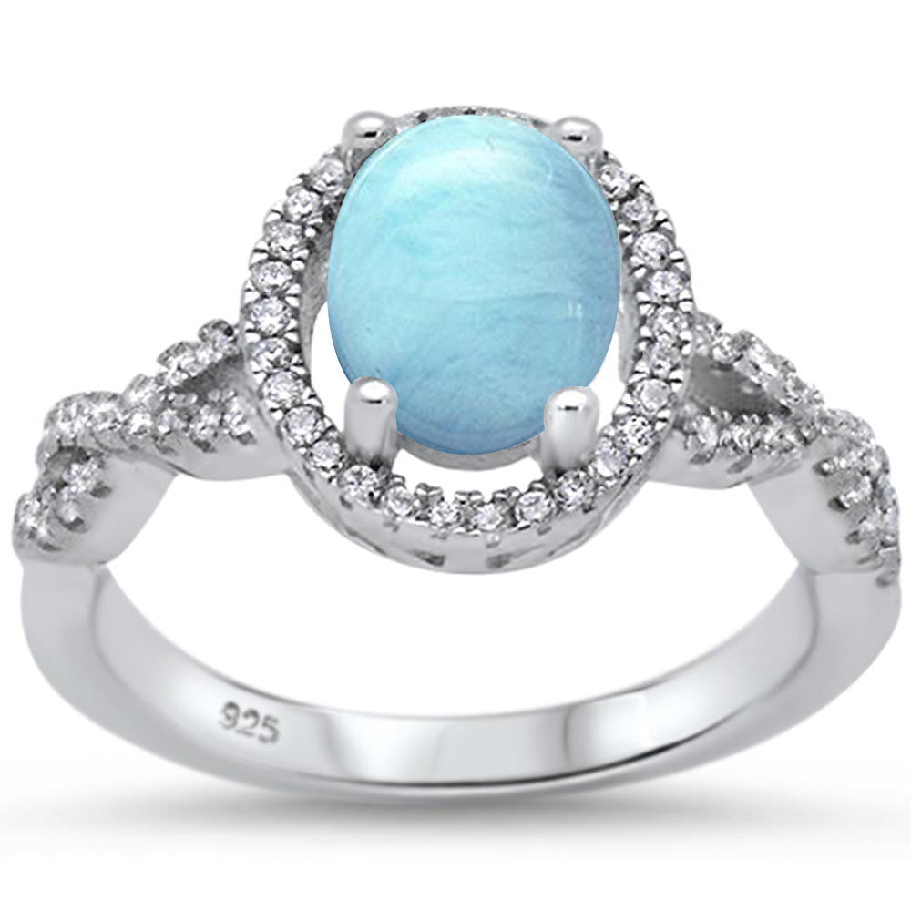 Twisted Prong Natural Larimar & Cz Fashion .925 Sterling Silver RING Sizes 6-8