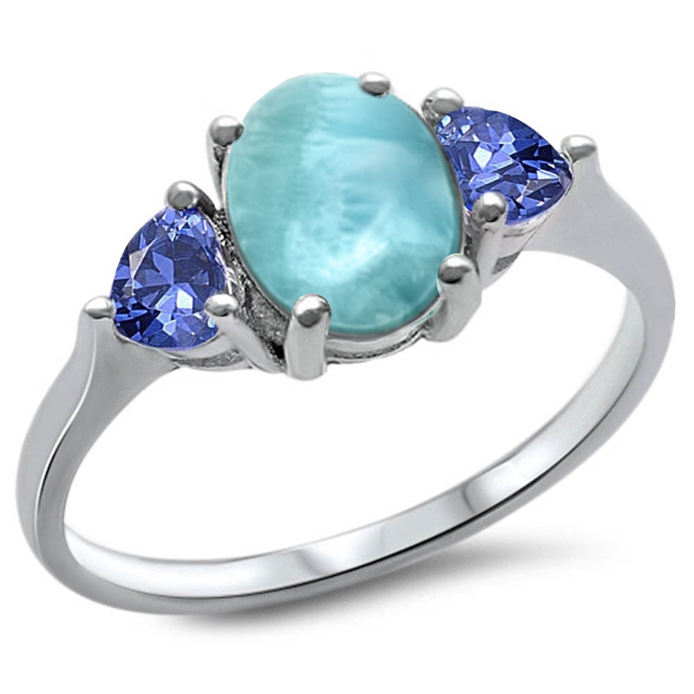 Oval Natural Larimar & Heart Tanzanite .925 STERLING SILVER Ring Sizes 9-10