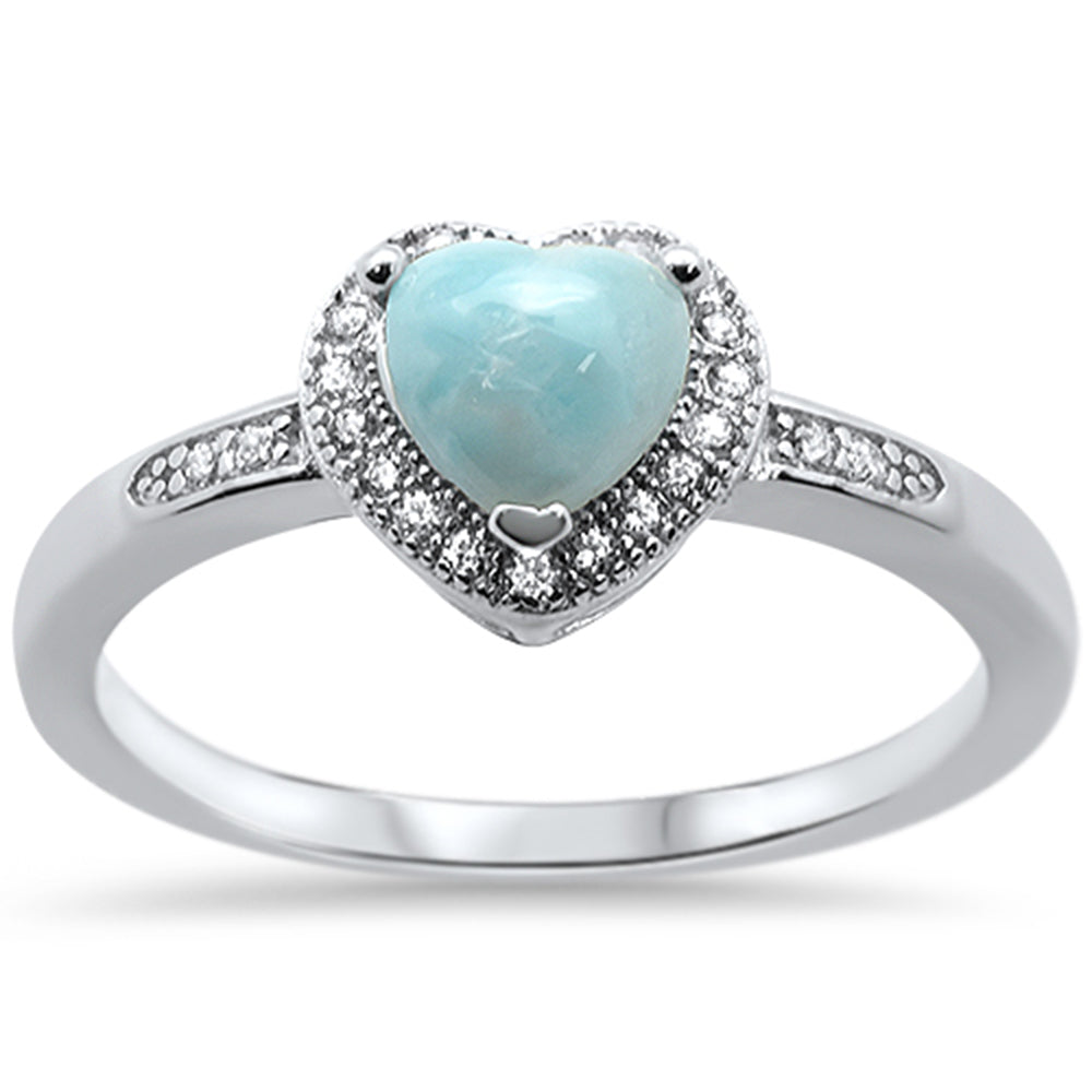 Natural Larimar Heart Shape .925 STERLING SILVER Ring Sizes 5-10