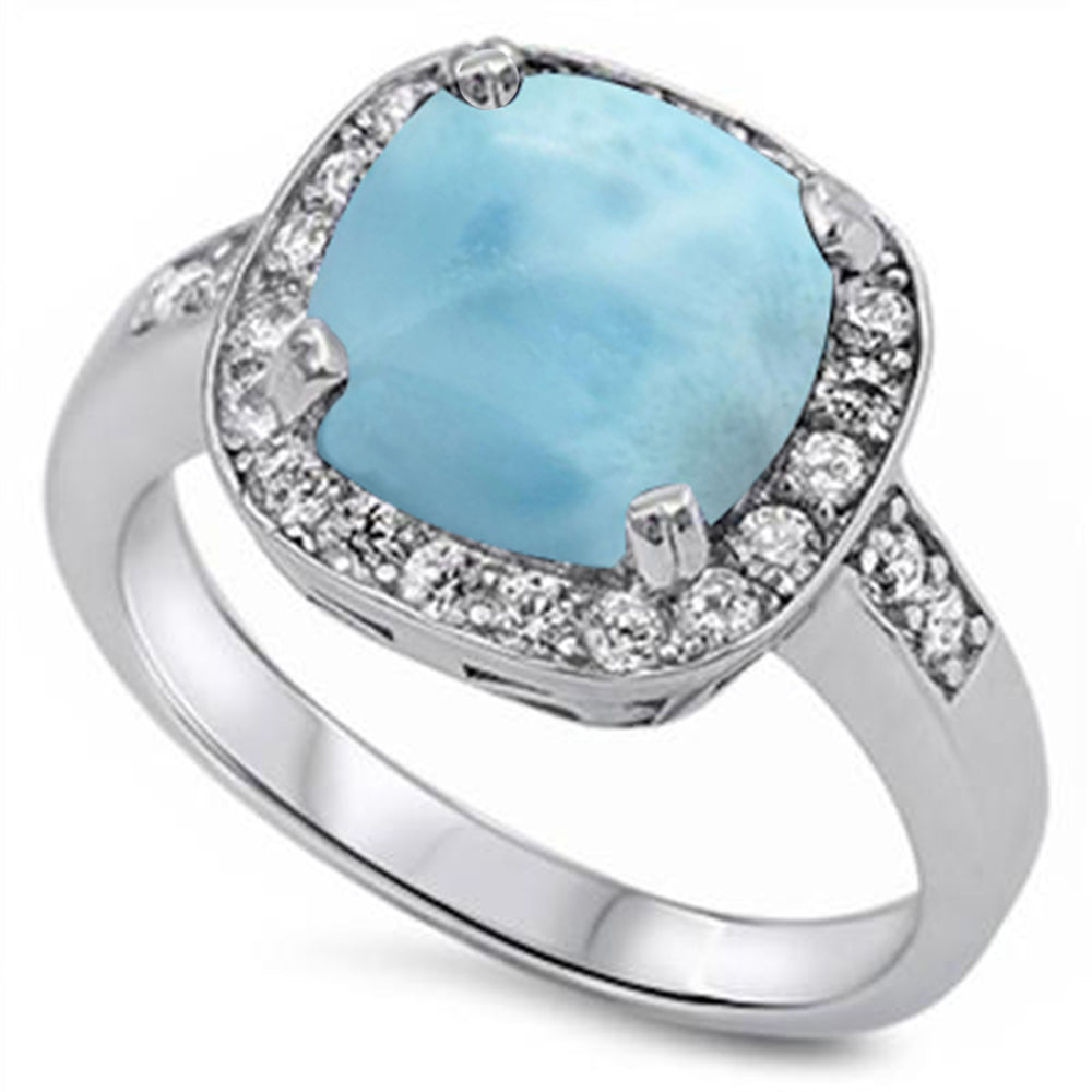 Cushion Cut Natural Larimar Halo RING .925 Sterling Silver RING Sizes 5-10