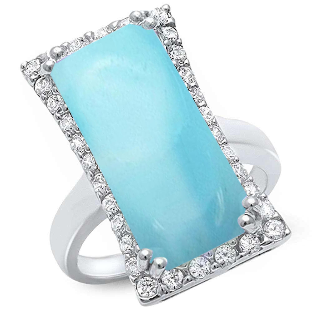 Cocktail Style Natural Larimar & Cubic Zirconia .925 Sterling Silver RING Sizes 5-10