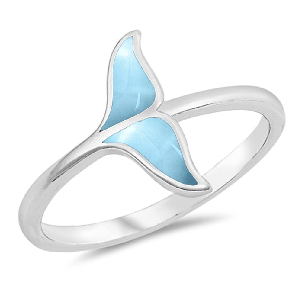 Natural Larimar Whale Tail .925 Sterling Silver RING Sizes 5-10