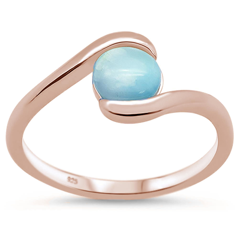 Rose Gold Plated Natural Round Larimar .925 Sterling Silver RING Sizes 7