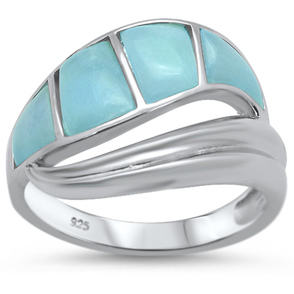 Natural Larimar New Design Wave .925 Sterling Silver RING Sizes 5-10