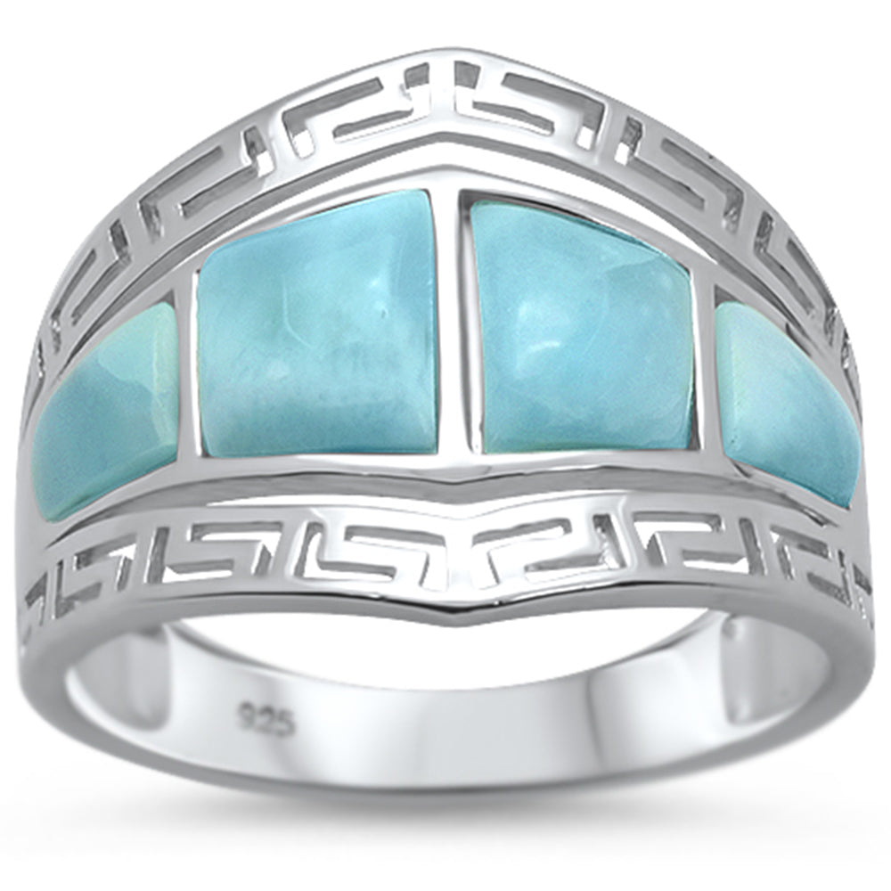 Natural Larimar Greek Key Design .925 STERLING SILVER Ring Sizes 6-9