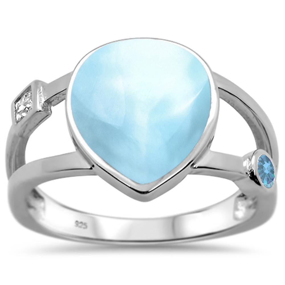 ''CLOSEOUT! Natural Larimar Pear Shape & AQUAMARINE .925 Sterling Silver Ring Sizes 5-6,10''