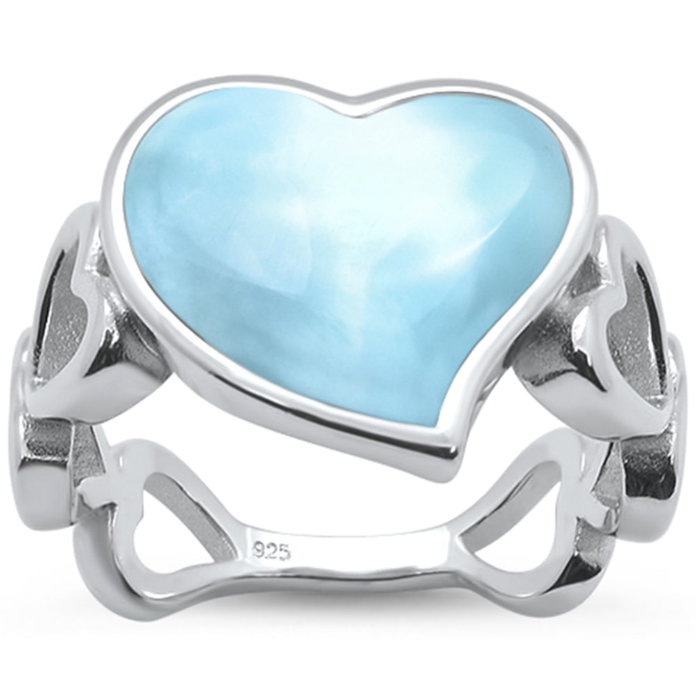 Natural Larimar Heart Shape Band .925 STERLING SILVER Ring Sizes 5-10