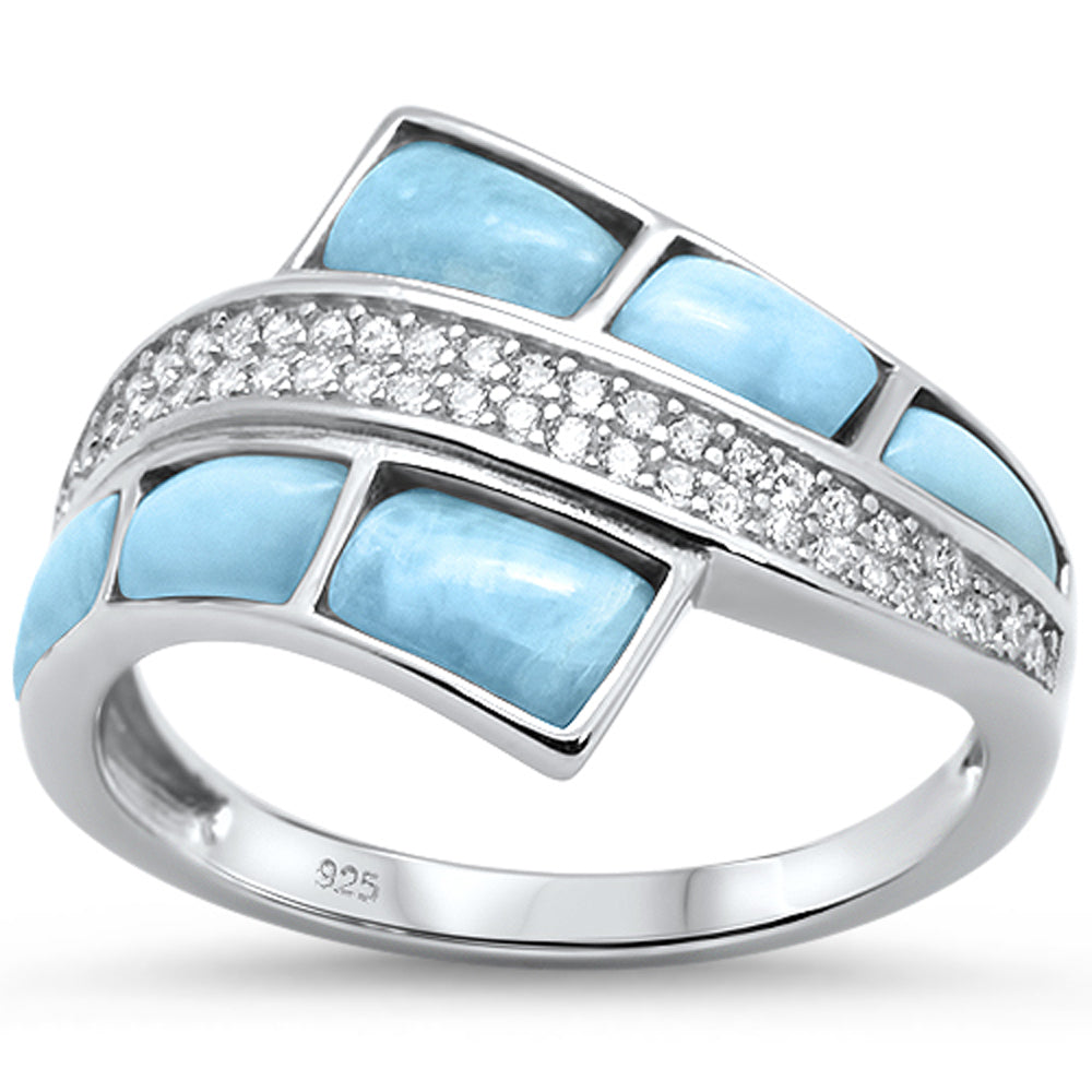 Natural Larimar & Cz Fashion .925 Sterling Silver RING Sizes 5-10