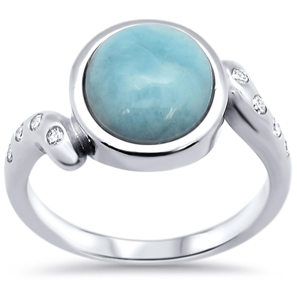 Round Natural Larimar .925 STERLING SILVER Ring Sizes 5-10