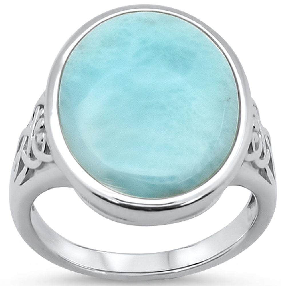 Oval Natural Larimar .925 Sterling Silver RING Sizes 6-8