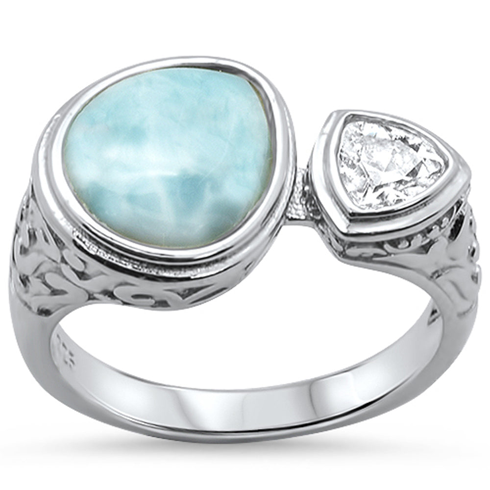 Pear Shape Natural Larimar & Cubic Zirconia .925 Sterling Silver RING Sizes 5-10