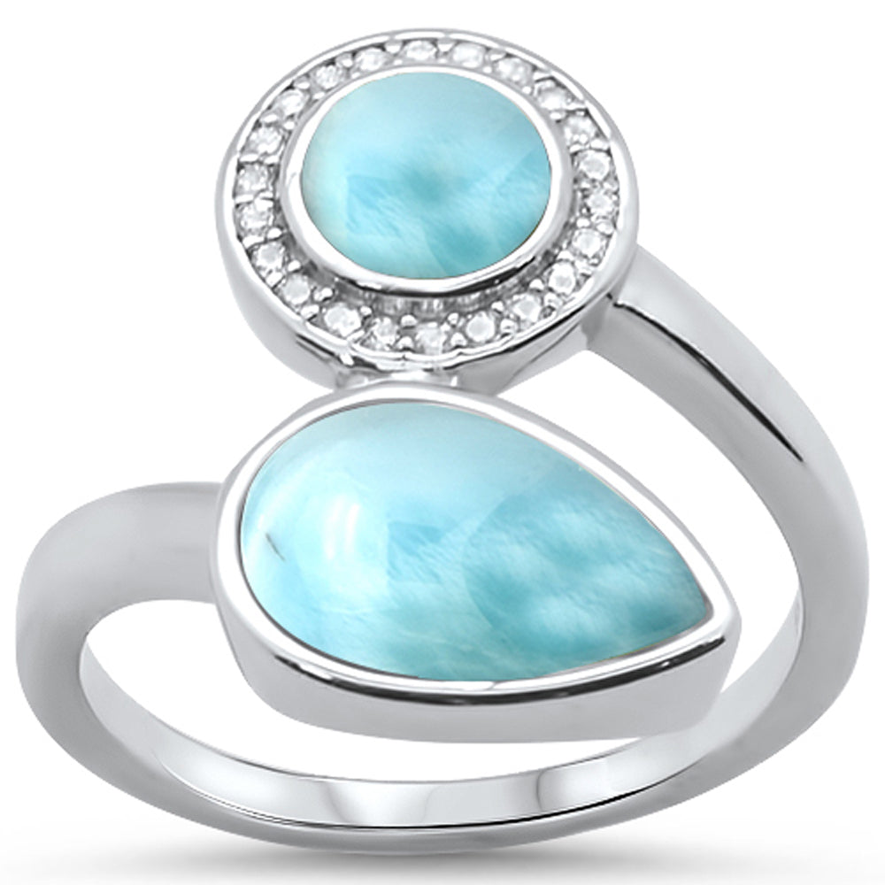 Natural Larimar & CUBIC ZIRCONIA .925 Sterling Silver Ring Sizes 5-10