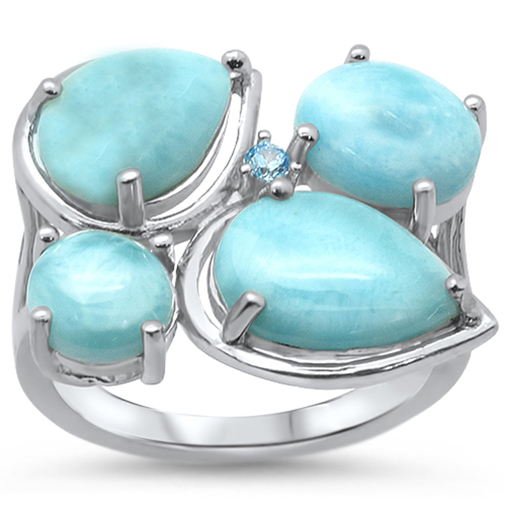 Natural Larimar & Blue Topaz CUBIC ZIRCONIA .925 Sterling Silver Ring Sizes 5-10