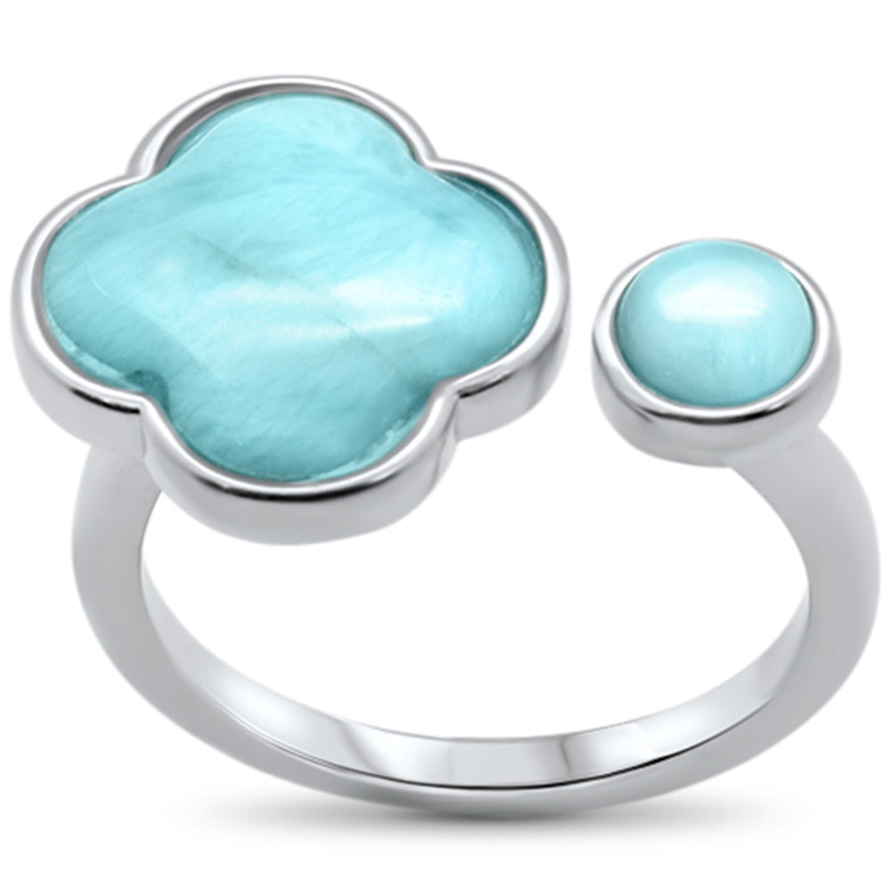 Natural Larimar Clover Shape Open .925 STERLING SILVER Ring Sizes 5-10