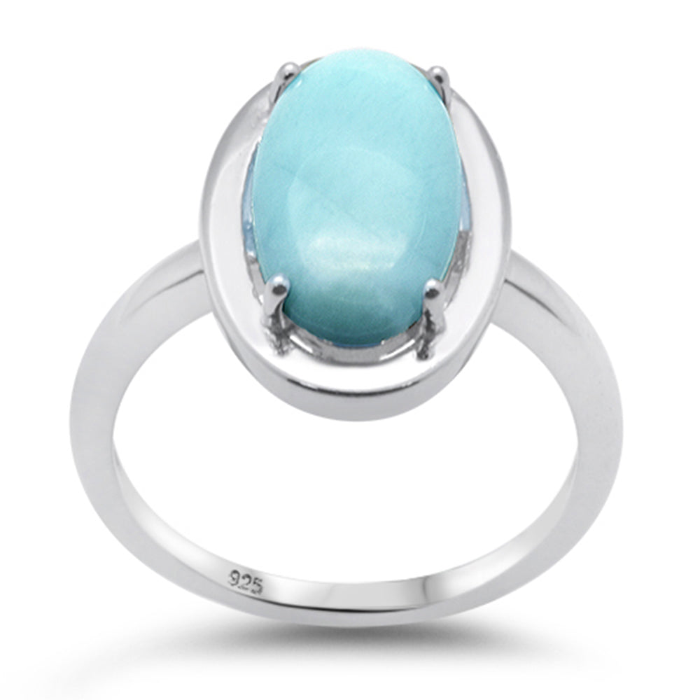 Oval Natural Larimar & CZ .925 Sterling Silver RING Sizes 5-10