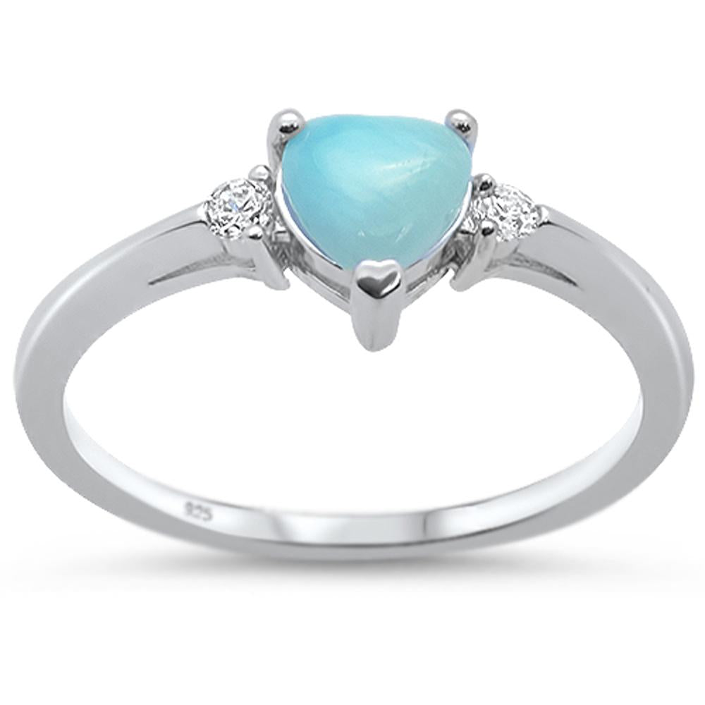 Natural Larimar Heart & Cz .925 Sterling Silver RING Sizes 3-10