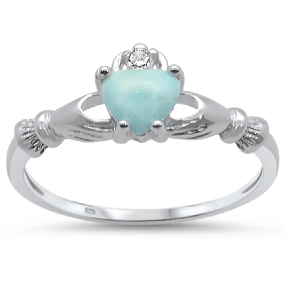 Natural Larimar Claddagh .925 Sterling Silver RING Sizes 5-10