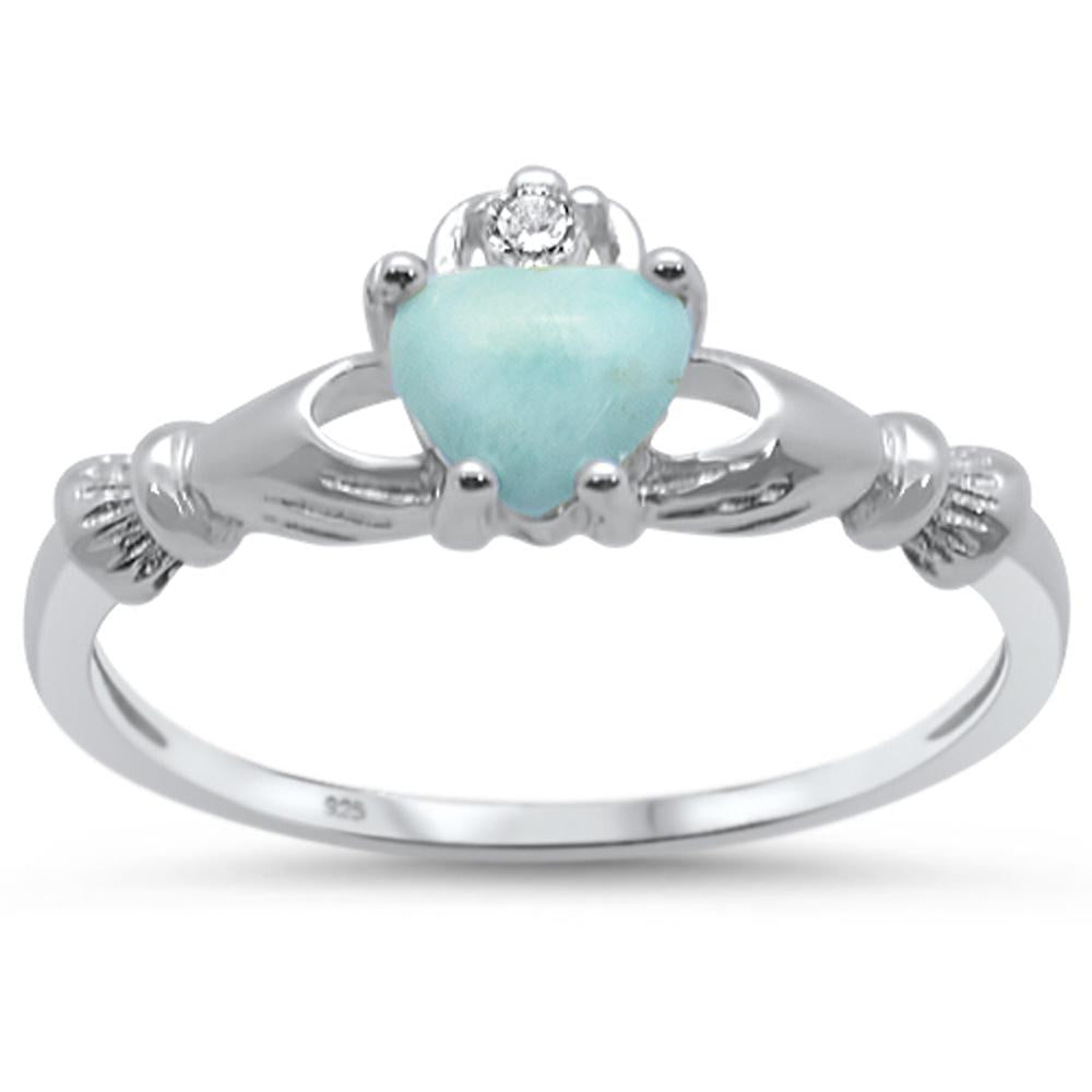 Natural Larimar Claddagh .925 STERLING SILVER Ring Sizes 5-10