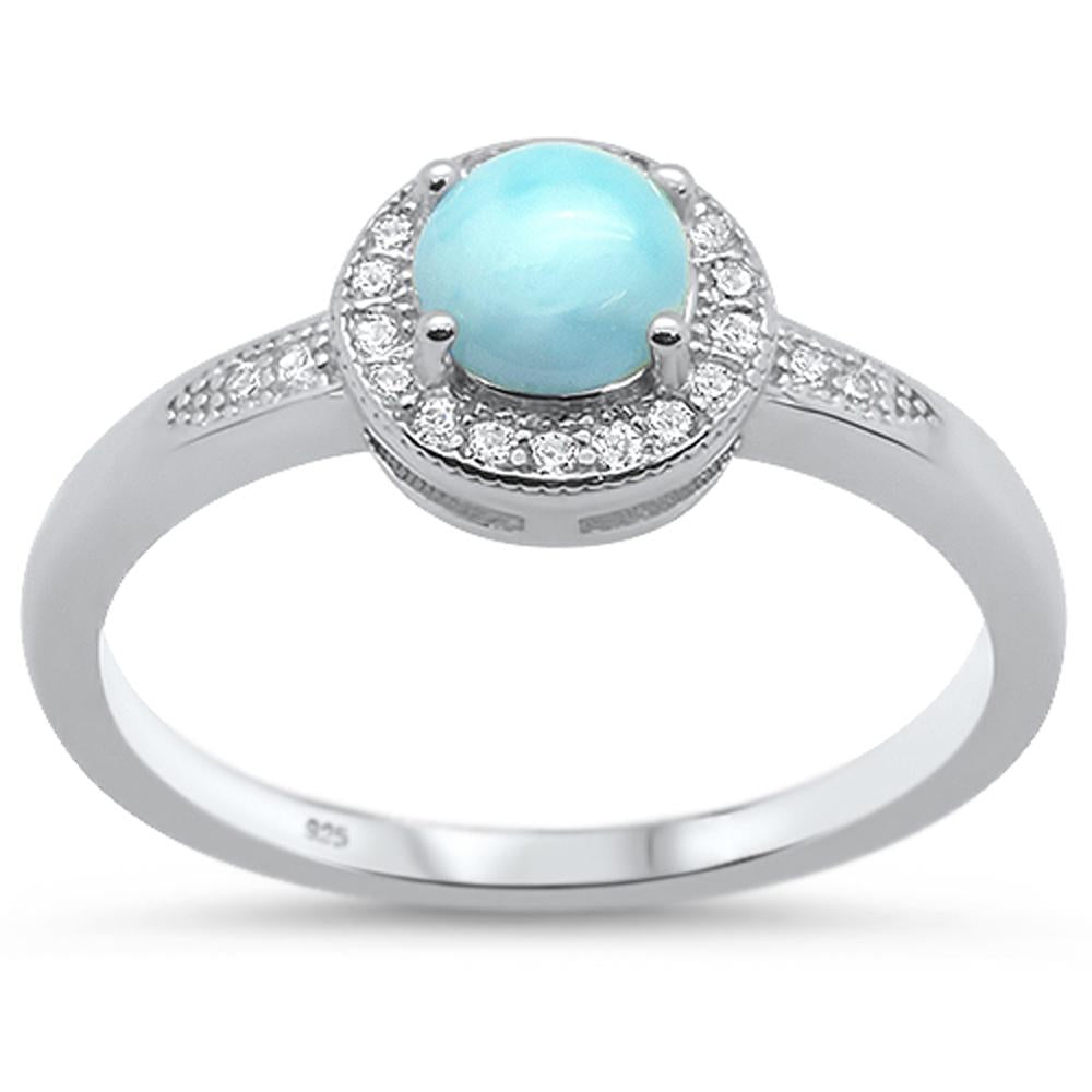 Natural Round Larimar & Cz  .925 Sterling Silver RING Sizes 5-10