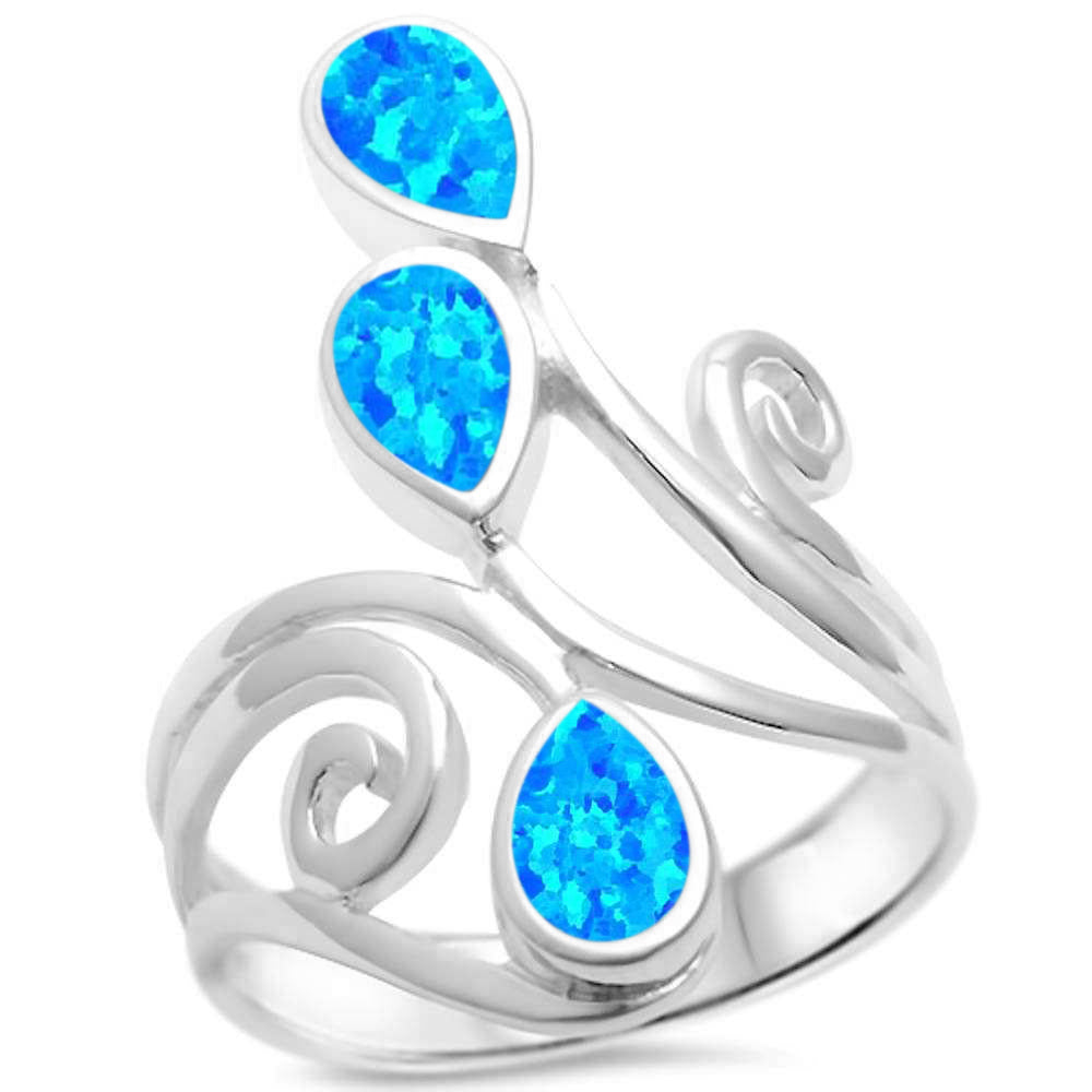 Blue Opal Wrap Around SPIRAL .925 Sterling Silver Ring Sizes 5-10