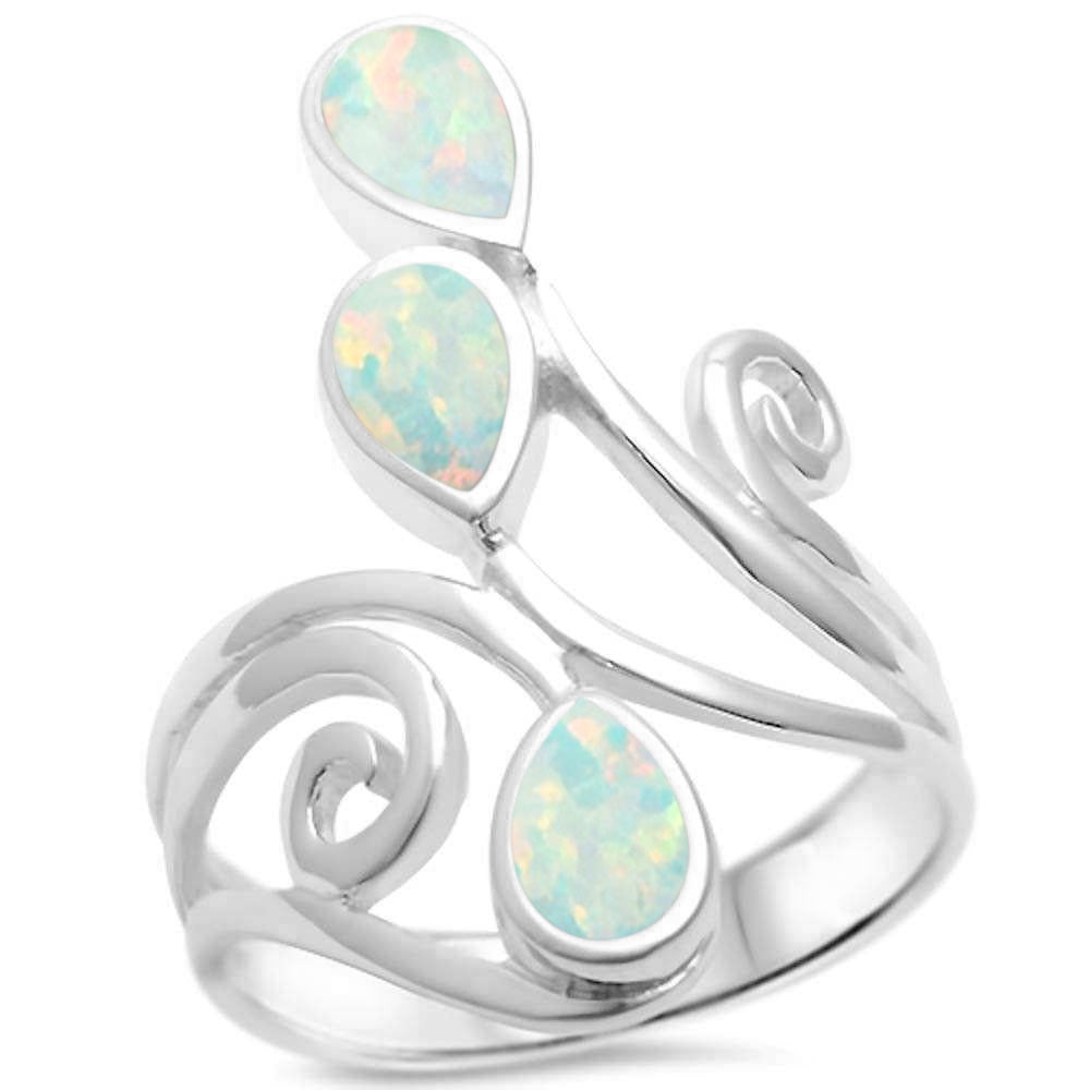 White Opal Wrap Around SPIRAL .925 Sterling Silver Ring Sizes 5-10