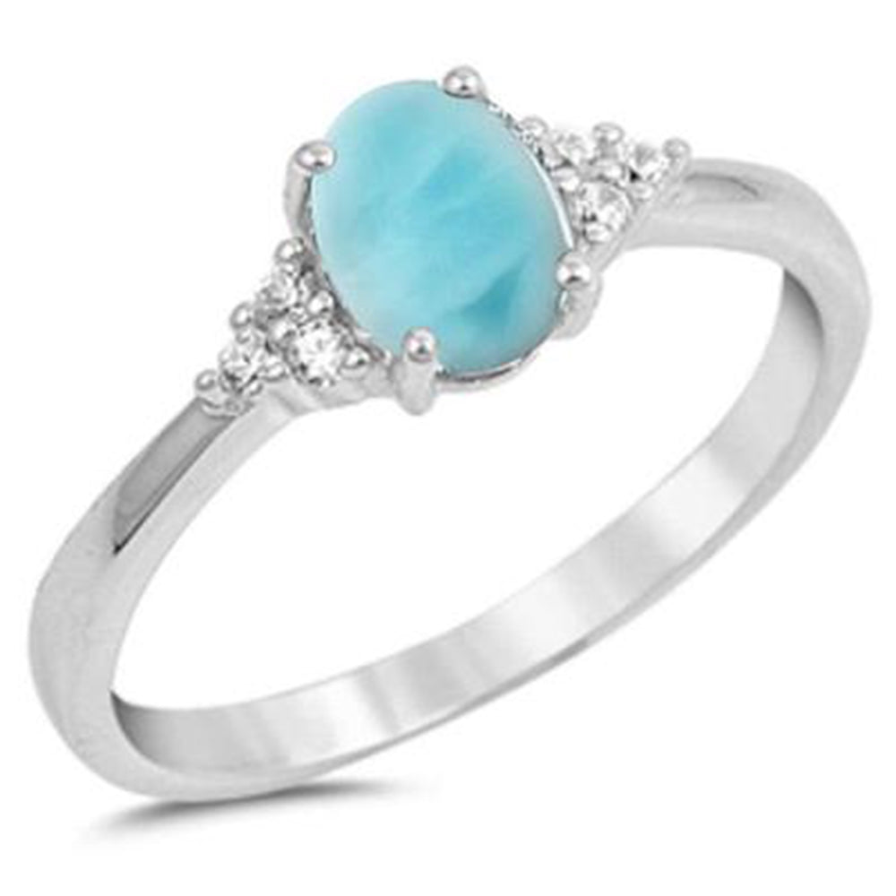 Oval Natural Larimar & Round Cubic Zirconia .925 STERLING SILVER Ring Sizes 5-11