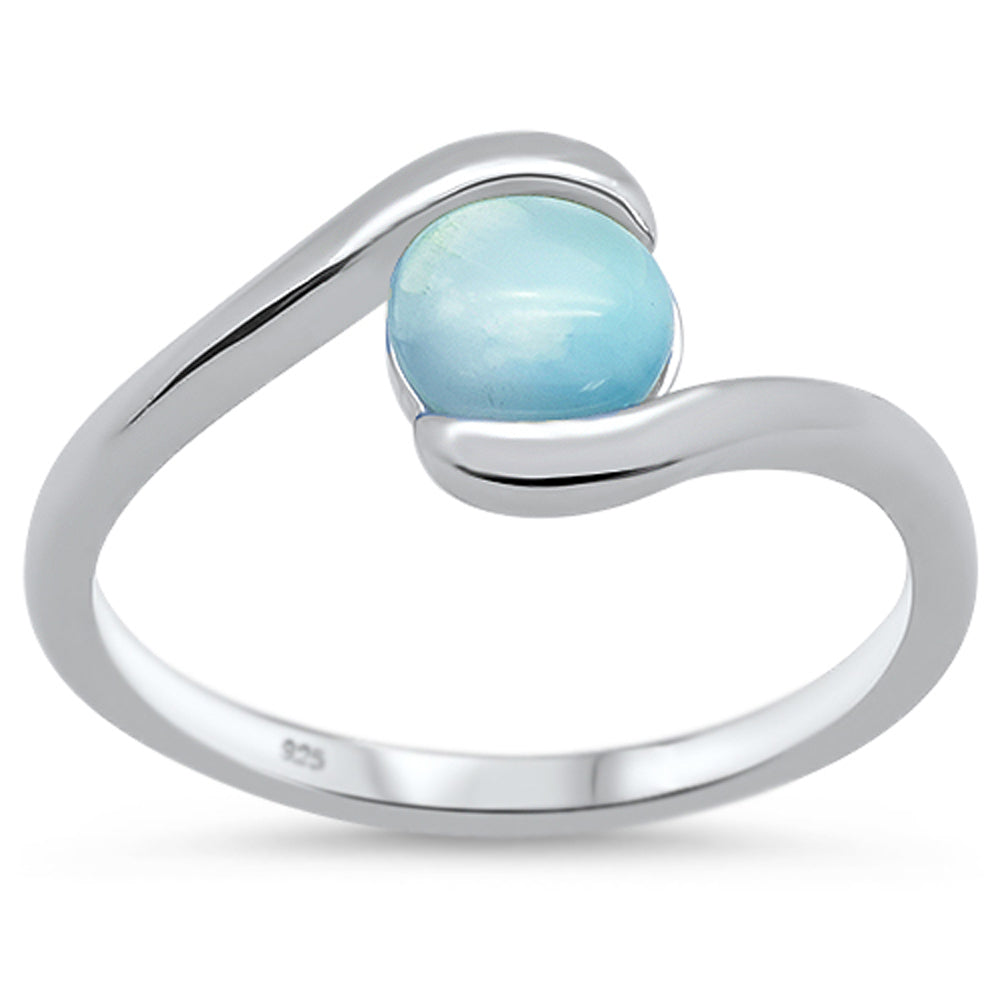 Natural Round Larimar .925 Sterling Silver RING Sizes 5-10