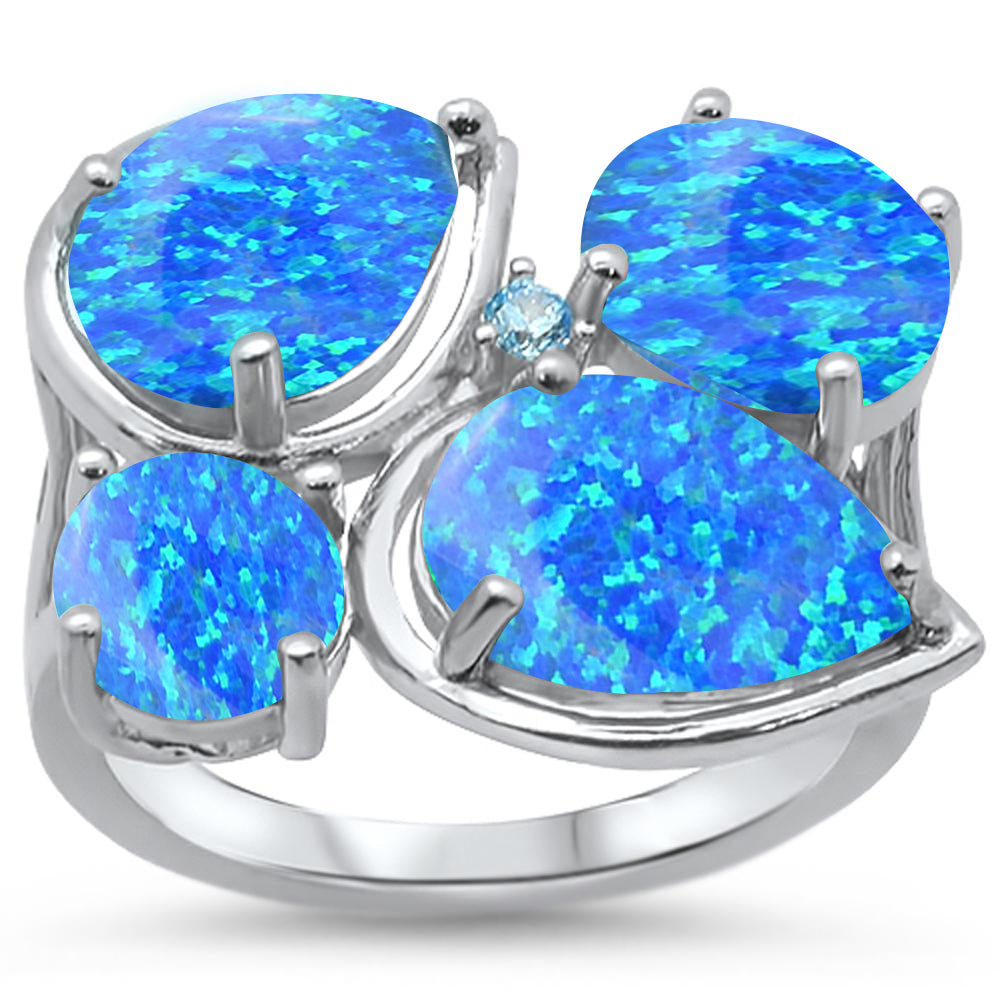 CLOSEOUT! Blue Opal & Blue Topaz Cubic Zirconia .925 Sterling Silver RING Sizes 6-8