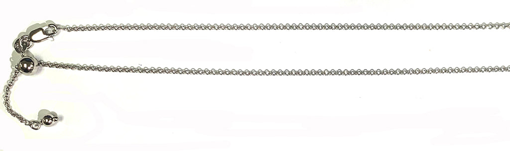 ''016-1.4MM Rhodium Plated Adjustable Rolo Chain .925  Solid STERLING SILVER Sizes 22''''''