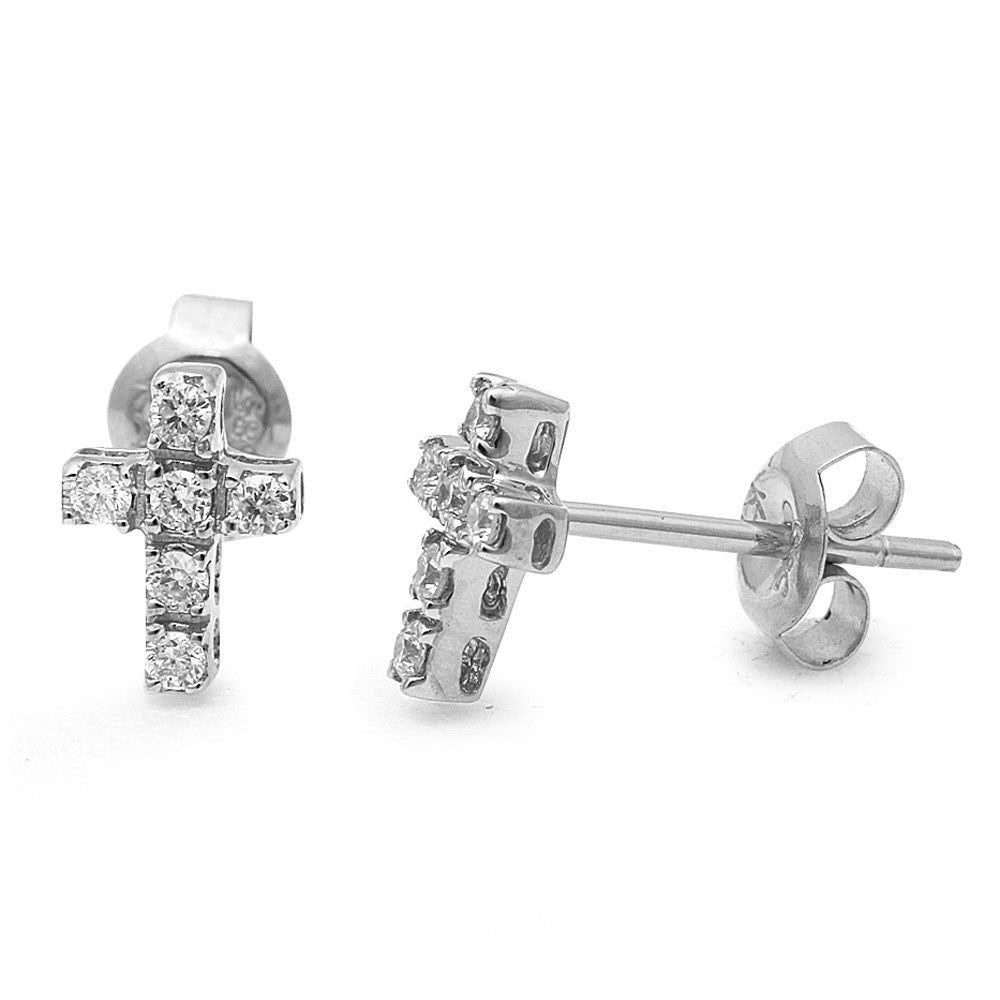 .15ct Round Diamond Cross Stud Earrings 14kt White GOLD