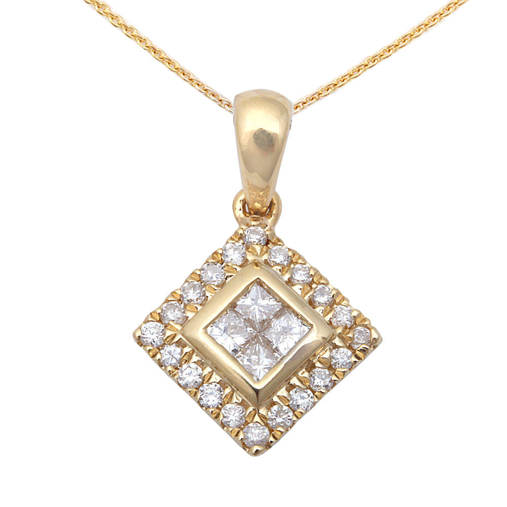 .19ct Diamond Princess Drop Dangle Solitaire 14kt Yellow Gold PENDANT w/ Chain