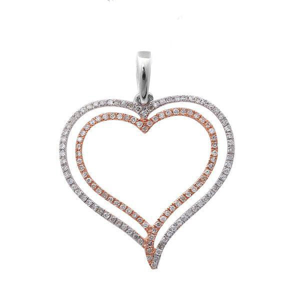 ''.16ct F SI Round Diamond Pave Set Heart PENDANT 14kt Rose & White Gold 18'''' Long''