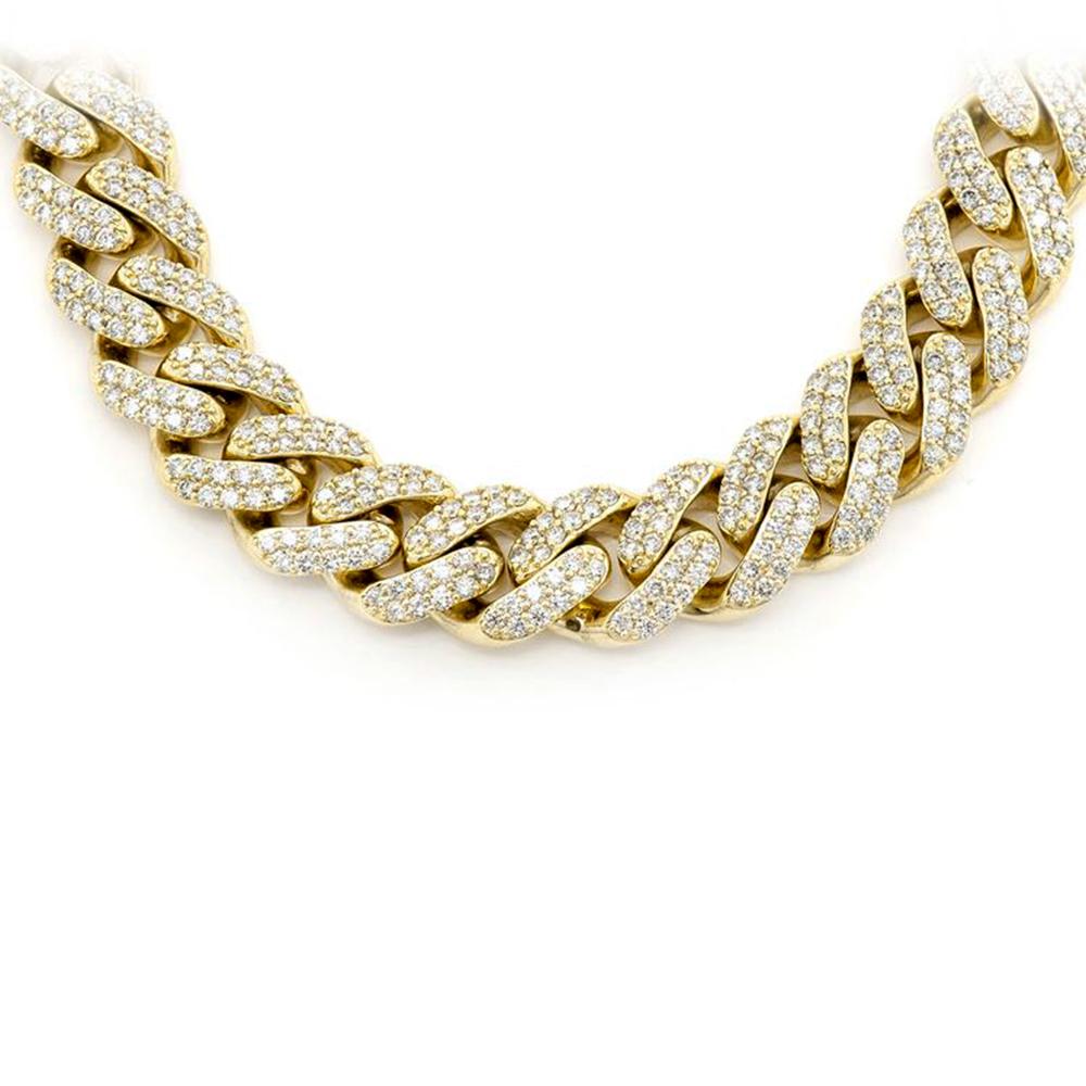 ''SPECIAL! 13MM 18.73ct G SI 14K Yellow Gold Diamond Iced Out Round Cuban link Micro Pave NECKLACE 22