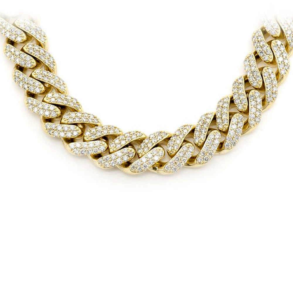 ''SPECIAL! 11MM 13.71ct G SI 14KT Yellow Gold DIAMOND Micro Pave Miami Round Cuban Link Necklace 22''''