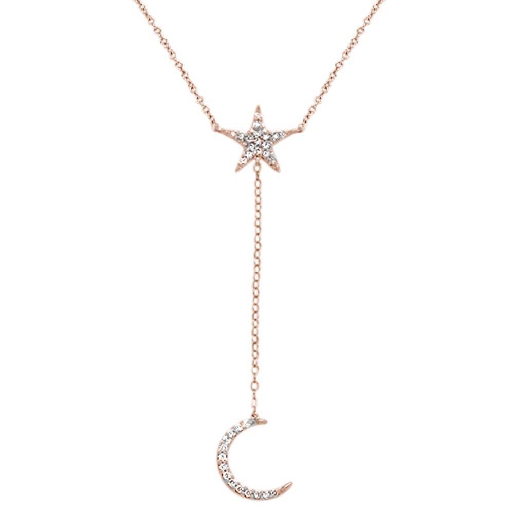 ''.20cts 14kt Rose Gold DIAMOND Moon Star Lariat Drop Pendant Necklace 18''''''