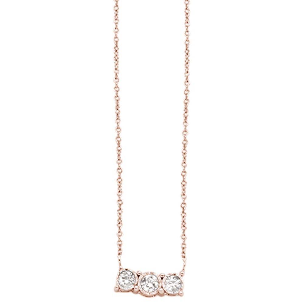 ''SPECIAL! .17cts 14kt Rose Gold Three Stone Round Diamond Pendant NECKLACE 18'''' Long''