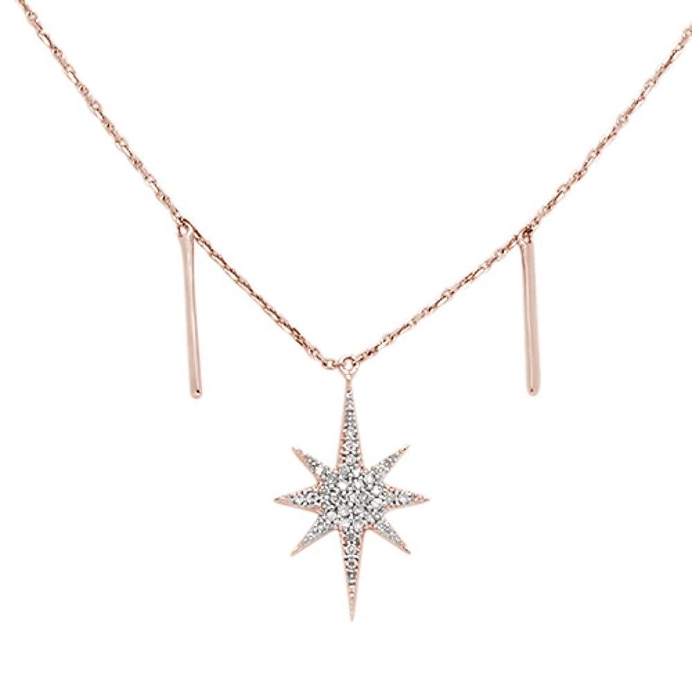 ''SPECIAL! .15cts 14kt Rose Gold Shining Star Round Diamond PENDANT Necklace 18'''' Long''