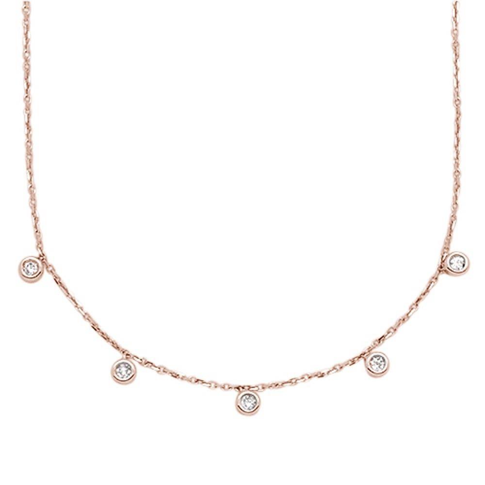 ''.13cts 14kt Rose Gold 5 Round DIAMOND Pendant Necklace 18'''' Long''