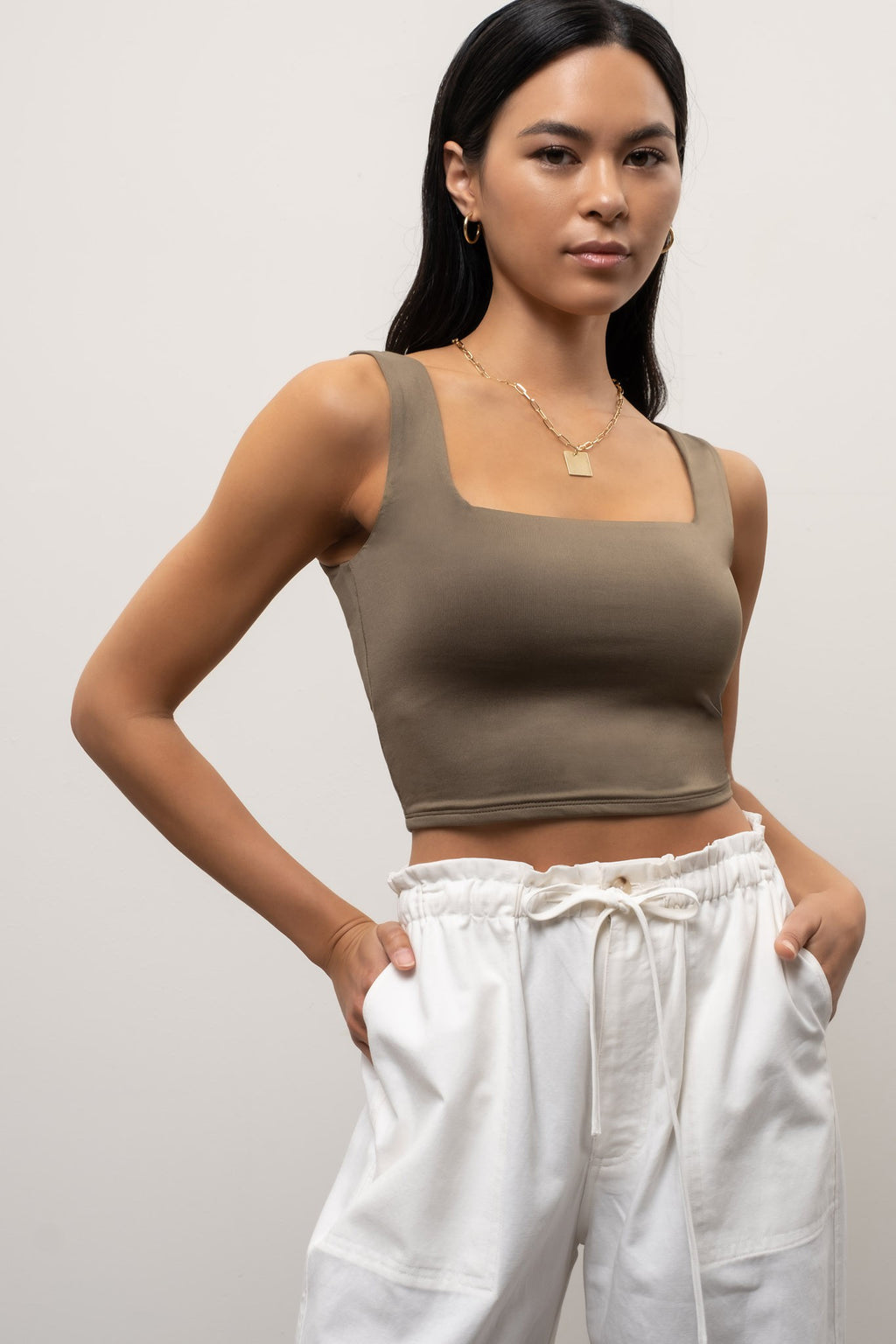 Cropped Square Neck Tank (Light Mocha) – In Pursuit Mobile Boutique