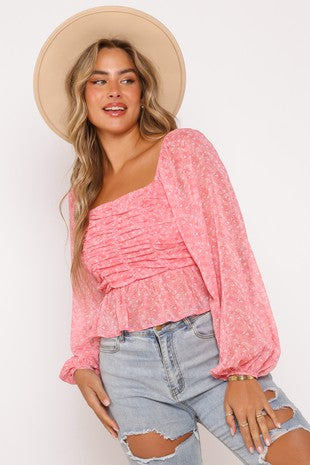 BPC Bonprix Collection Womens Short Sleeve Pink Floral V-Neck Top Size L  New
