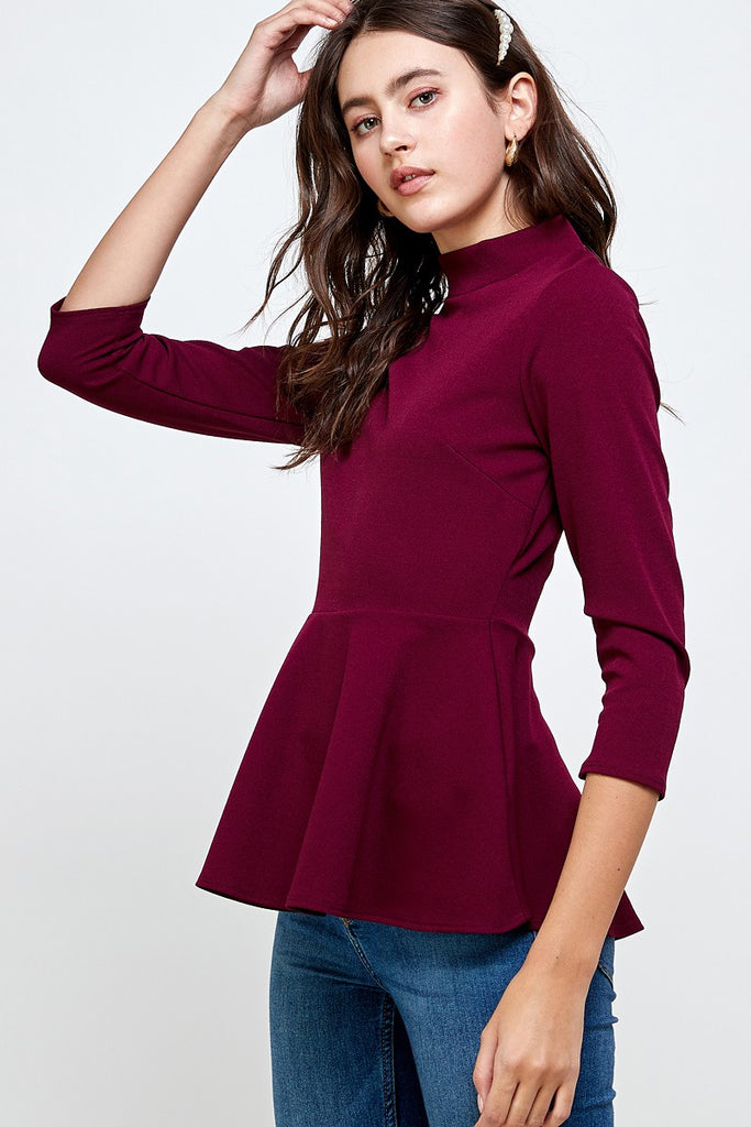 3/4 Sleeve Mock Neck Peplum Top – In 