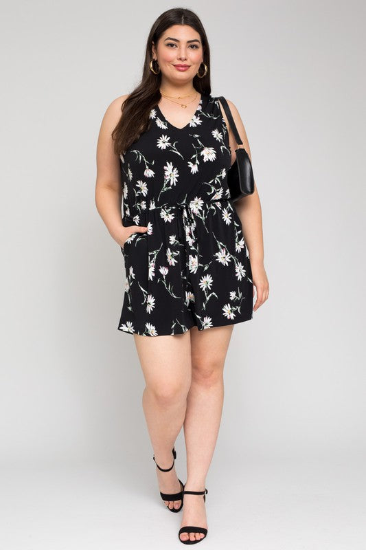 Plus Floral Wrap Skort Romper