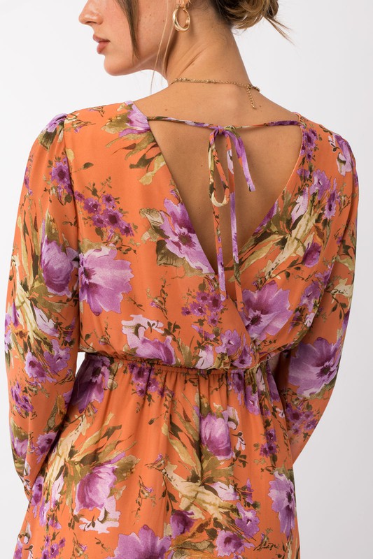 Long Sleeve Bold Floral Print Dress