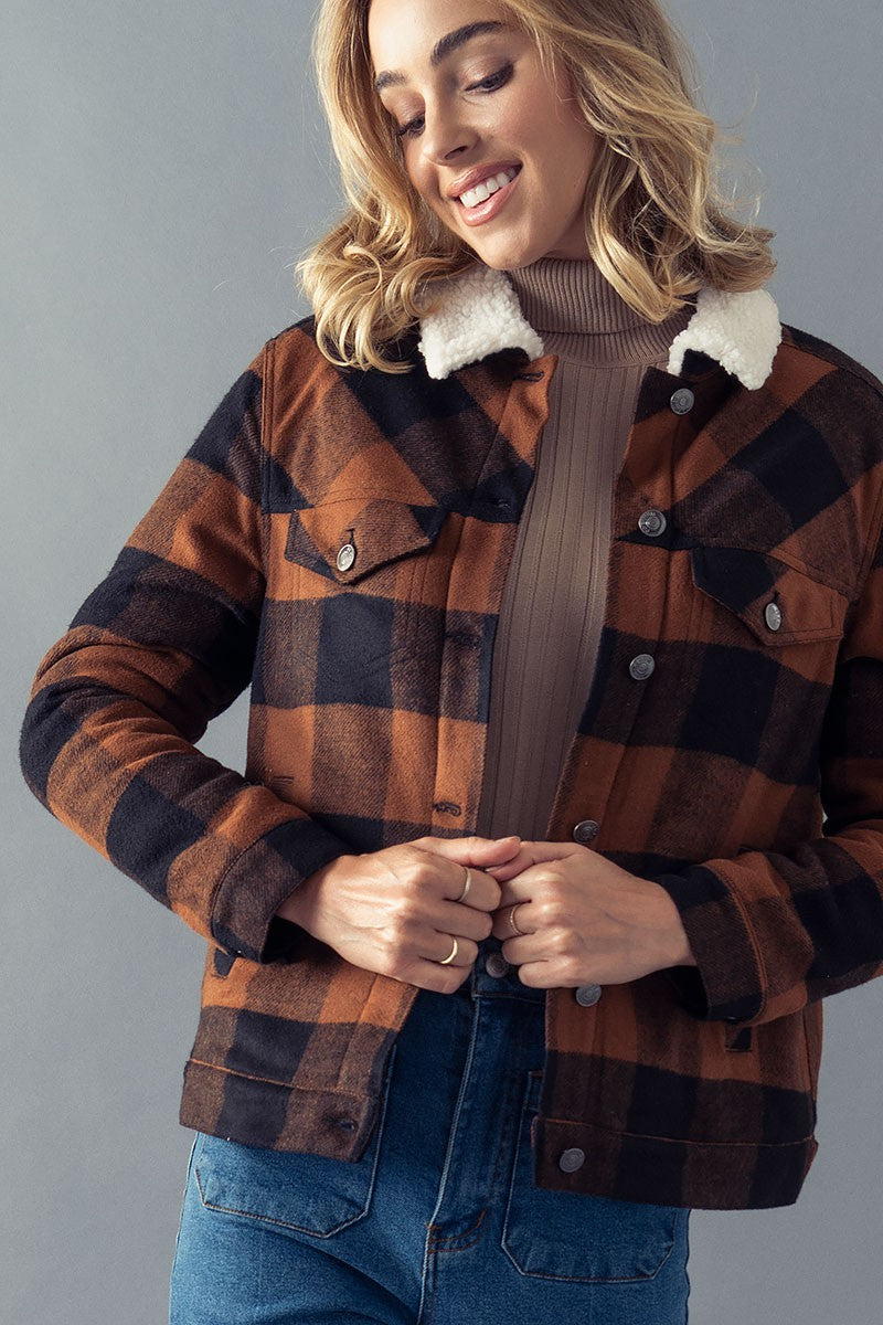 Sherpa Lined Buffalo Plaid Jacket (Brown) – In Pursuit Mobile Boutique ||  Apparel, Accessories & Gifts Saint John, New Brunswick