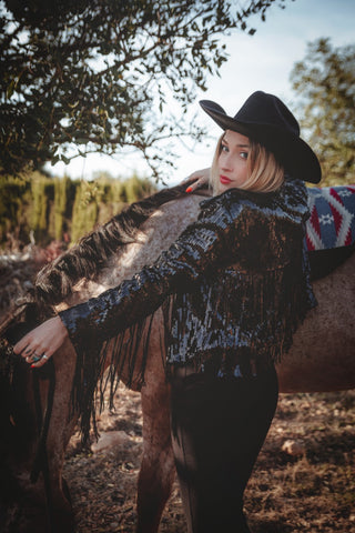 sequin Fringe Jacket black 