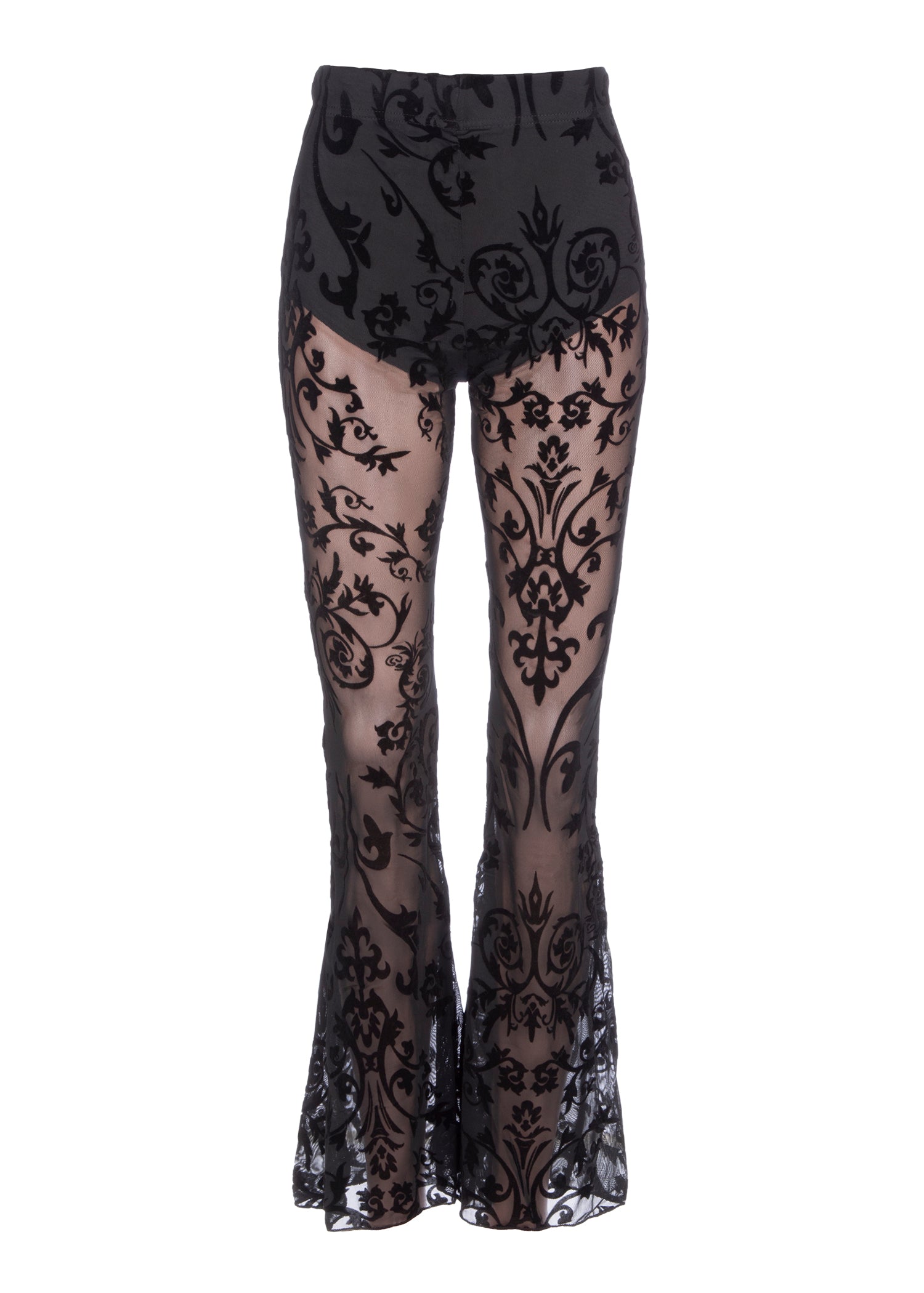 Sheer Goth Bell Bottom Pants, Lace Flare Pants, Lace Flares