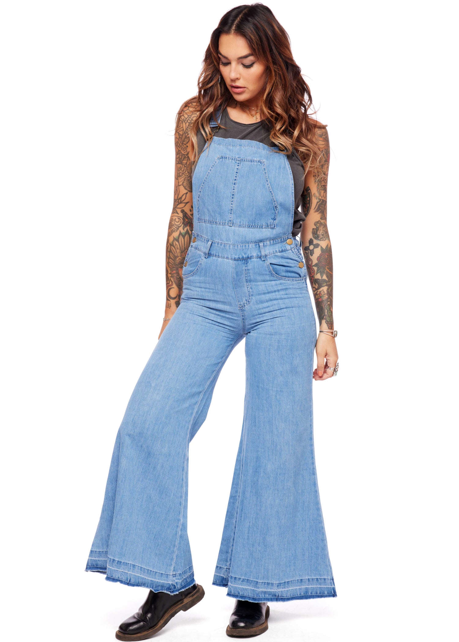 Listicle Undone Flare Denim Overalls - Women's Rompers/Jumpsuits