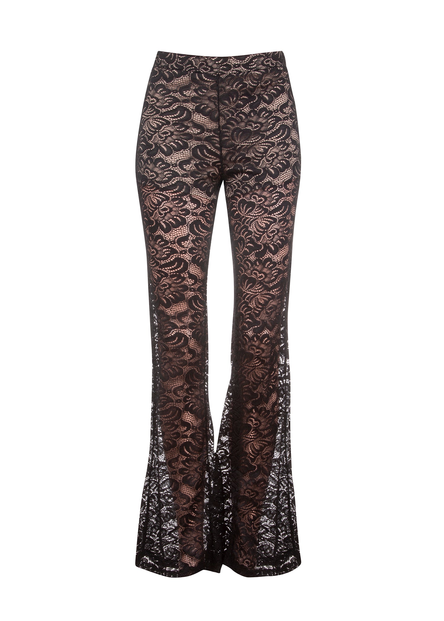 Black Lace Sheer Flare Leg Trousers