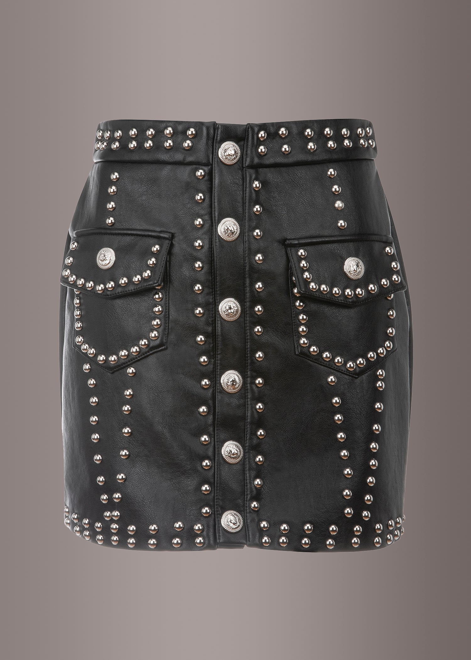 Shop Black Faux Leather Mini Skirt with Studs | Pretty Attitude ...